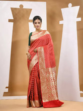 Red Silk Banarasi Saree With Ethnic Motifs And Woven Designs-MA53BSL441050023